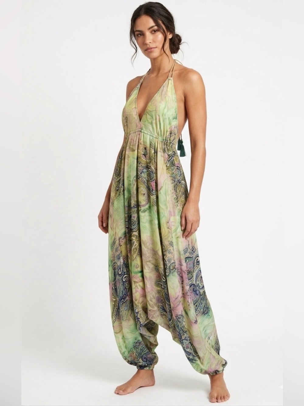 Boho Miami Silk Blend Harem Jumpsuit